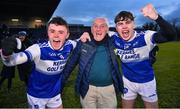 10 December 2022; Kerins O’Rahilly's players Ben Hanafin, left, and Conor Hayes celebrate with John Joe Harmon, father of Kerins O’Rahilly's manager William Harmon, after their side's victory in the AIB Munster GAA Football Senior Club Championship Final match between Kerins O’Rahilly's of Kerry and Newcastle West of Limerick at Mallow GAA Sports Complex in Cork. Photo by Piaras Ó Mídheach/Sportsfile
