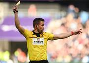 10 December 2022; Referee Luke Pearce shows a yellow card during the Heineken Champions Cup Pool A Round 1 match between Racing 92 and Leinster at Stade Océane in Le Havre, France. Photo by Harry Murphy/Sportsfile