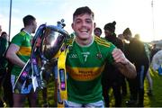 11 December 2022; Eunan Mulholland of Glen with the cup after the AIB Ulster GAA Football Senior Club Championship Final match between Glen Watty Graham's of Derry and Kilcoo of Down at the Athletics Grounds in Armagh. Photo by Ben McShane/Sportsfile