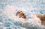 15 December 2022; Mark Rockett of Athlone SC competing in the  heats of the Men's 50m backstroke during day one of the Irish National Winter Swimming Championships 2022 at the National Aquatic Centre, on the Sport Ireland Campus, in Dublin. Photo by David Fitzgerald/Sportsfile