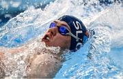 15 December 2022; Brydan L Byrne of Mount Kelly's SC competing in the heats of the Men's 50m backstroke during day one of the Irish National Winter Swimming Championships 2022 at the National Aquatic Centre, on the Sport Ireland Campus, in Dublin. Photo by David Fitzgerald/Sportsfile