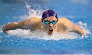 15 December 2022; Killian Brophy O'Loughlin of Coolmine SC competing in the Men's 200m butterfly final during day one of the Irish National Winter Swimming Championships 2022 at the National Aquatic Centre, on the Sport Ireland Campus, in Dublin. Photo by David Fitzgerald/Sportsfile