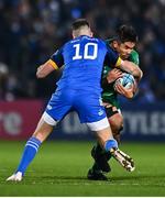 1 January 2023; Jarrad Butler of Connacht is tackled by Jonathan Sexton of Leinster during the United Rugby Championship between Leinster and Connacht at RDS Arena in Dublin. Photo by Ben McShane/Sportsfile