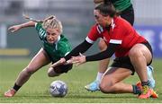 3 January 2023; Eve Prendergast of South East in action against Meah Reid of North East during the Leinster Rugby Bank of Ireland Sarah Robinson Cup Round Four match between South East and North East at Energia Park in Dublin. Photo by Ramsey Cardy/Sportsfile