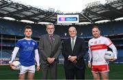 10 January 2023; AIB Chief Executive Colin Hunt and Uachtarán Chumann Lúthchleas Gael, Larry McCarthy pictured alongside Tyrone’s Gareth Devlin of Stewartstown Harps, first from left, and Liam Rafferty of Galbally Pearses ahead of the AIB GAA All-Ireland Football Junior and Intermediate Club Championship Finals which take place in Croke Park this weekend. The AIB GAA All-Ireland Club Championships features some of #TheToughest players from communities all across Ireland. It is these very communities that the players represent that make the AIB GAA All-Ireland Club Championships unique. Now in its 32nd year supporting the GAA Club Championships, AIB is extremely proud to once again celebrate the communities that play such a role in sustaining our national games. Photo by David Fitzgerald/Sportsfile
