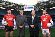 10 January 2023; AIB Chief Executive Colin Hunt and Uachtarán Chumann Lúthchleas Gael, Larry McCarthy pictured alongside Kerry’s Matt Rennie of Fossa, first from left, and Paul Murphy of Rathmore ahead of the AIB GAA All-Ireland Football Junior and Intermediate Club Championship Finals which take place in Croke Park this weekend. The AIB GAA All-Ireland Club Championships features some of #TheToughest players from communities all across Ireland. It is these very communities that the players represent that make the AIB GAA All-Ireland Club Championships unique. Now in its 32nd year supporting the GAA Club Championships, AIB is extremely proud to once again celebrate the communities that play such a role in sustaining our national games. Photo by David Fitzgerald/Sportsfile