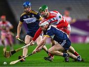 14 January 2023; Eoghan Rua McGowan and James Weir, 3, of Easkey in action against Seán O'Sullivan of Ballygiblin during the AIB GAA Hurling All-Ireland Junior Championship Final match between Ballygiblin of Cork and Easkey of Sligo at Croke Park in Dublin. Photo by Piaras Ó Mídheach/Sportsfile