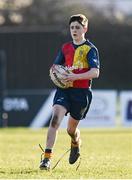 19 January 2023; Fionn Heaney of St Fintan's High School during the Bank of Ireland Fr Godfrey Cup Second Round match between St Fintan's High School and Ardscoil na Tríonóide at Old Belvedere RFC in Dublin. Photo by Harry Murphy/Sportsfile