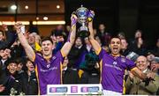 22 January 2023; Shane Walsh, left, and Craig Dias of Kilmacud Crokes lift the Andy Merrigan Cup after their side's victory in the AIB GAA Football All-Ireland Senior Club Championship Final match between Watty Graham's Glen of Derry and Kilmacud Crokes of Dublin at Croke Park in Dublin. Photo by Ramsey Cardy/Sportsfile