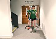 25 January 2023; Queen's University Belfast captain Tiernan Bogue leads his teammates to the pitch for the second half of the HE GAA Sigerson Cup Round 3 match between University College Cork and Queen's University Belfast at the GAA National Games Development Centre in Abbotstown, Dublin. Photo by Piaras Ó Mídheach/Sportsfile