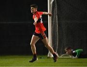 25 January 2023; Dylan Geaney of UCC celebrates after scoring a penalty in the penalty shoot-out of the HE GAA Sigerson Cup Round 3 match between University College Cork and Queen's University Belfast at the GAA National Games Development Centre in Abbotstown, Dublin. Photo by Piaras Ó Mídheach/Sportsfile