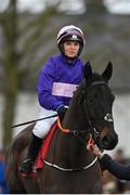 26 January 2023; Jockey Maxine O'Sullivan and Mister Bo before the Connolly's RED MILLS Irish EBF Ladies Auction Maiden Hurdle at Gowran Park in Kilkenny. Photo by Seb Daly/Sportsfile