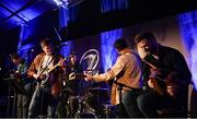 28 January 2023; Robbie Henshaw of Leinster, right, plays with his family's band The Ramblers after the United Rugby Championship match between Leinster and Cardiff at RDS Arena in Dublin. Photo by Harry Murphy/Sportsfile