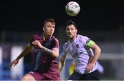 3 February 2023; Ben Curtis of Drogheda United in action against Patrick Hoban of Dundalk during the Jim Malone Cup match between Drogheda United and Dundalk at Weaver's Park in Drogheda, Louth. Photo by Ben McShane/Sportsfile