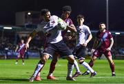 3 February 2023; Patrick Hoban of Dundalk in action against Elicha Ahui of Drogheda United during the Jim Malone Cup match between Drogheda United and Dundalk at Weaver's Park in Drogheda, Louth. Photo by Ben McShane/Sportsfile