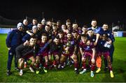 3 February 2023; Drogheda United players and staff celebrate with the Jim Malone cup after the Jim Malone Cup match between Drogheda United and Dundalk at Weaver's Park in Drogheda, Louth. Photo by Ben McShane/Sportsfile