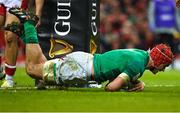 4 February 2023; Josh van der Flier of Ireland scores his side's fourth try during the Guinness Six Nations Rugby Championship match between Wales and Ireland at Principality Stadium in Cardiff, Wales. Photo by Brendan Moran/Sportsfile