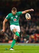 4 February 2023; Ross Byrne of Ireland kicks a conversion during the Guinness Six Nations Rugby Championship match between Wales and Ireland at Principality Stadium in Cardiff, Wales. Photo by Brendan Moran/Sportsfile