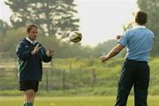 10 June 2004; David Humphreys takes a pass from Ronan O'Gara during Ireland rugby squad training. Sea Point Rugby Football Club, Cape Town, South Africa. Picture credit; Matt Browne / SPORTSFILE