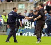 30 May 2004; Eamonn Coleman, Cavan manager, left, pictured with Down manager Paddy O'Rourke. Bank of Ireland Ulster Senior Football Championship Replay, Cavan v Down, Kingspan Breffni Park, Co. Cavan. Picture credit; Matt Browne / SPORTSFILE