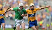 18 August 2013; Conor McGrath, Clare, in action against Tom Condon, Limerick. GAA Hurling All-Ireland Senior Championship, Semi-Final, Limerick v Clare, Croke Park, Dublin. Picture credit: Brendan Moran / SPORTSFILE