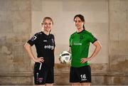 8 February 2023; Aoibheann Clancy of Wexford Youths and Karen Duggan of Peamount United at the launch of the SSE Airtricity League of Ireland 2023 season held at City Hall in Dublin. Photo by Eóin Noonan/Sportsfile