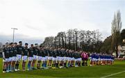 10 February 2023; Players from both teams stand for the playing of Amhrán na bhFiann before the Maxol Irish Universities Rugby Union Student International match between Ireland and France at the Mardyke in Cork. Photo by Eóin Noonan/Sportsfile