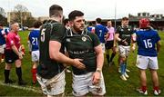 10 February 2023; Cathal Duff of IURU, right, with teammate Ruairi Clarke after the Maxol Irish Universities Rugby Union Student International match between Ireland and France at the Mardyke in Cork. Photo by Eóin Noonan/Sportsfile