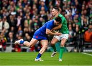 11 February 2023; Jonathan Sexton of Ireland is tackled by Damian Penaud of France during the Guinness Six Nations Rugby Championship match between Ireland and France at the Aviva Stadium in Dublin. Photo by Brendan Moran/Sportsfile