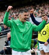 11 February 2023; Jonathan Sexton of Ireland celebrates after the final whistle after the Guinness Six Nations Rugby Championship match between Ireland and France at the Aviva Stadium in Dublin. Photo by Brendan Moran/Sportsfile