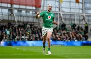11 February 2023; Mack Hansen of Ireland celebrates during the Guinness Six Nations Rugby Championship match between Ireland and France at the Aviva Stadium in Dublin. Photo by Seb Daly/Sportsfile