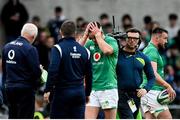 11 February 2023; Jonathan Sexton of Ireland leaves the pitch after sustaining an injury during the Guinness Six Nations Rugby Championship match between Ireland and France at the Aviva Stadium in Dublin. Photo by Seb Daly/Sportsfile