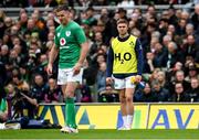 11 February 2023; Jack Crowley of Ireland looks on as Jonathan Sexton prepares to kick a conversion during the Guinness Six Nations Rugby Championship match between Ireland and France at the Aviva Stadium in Dublin. Photo by Harry Murphy/Sportsfile