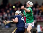 12 February 2023; Conor Devitt of Wexford in action against Joey Boyle of Westmeath during the Allianz Hurling League Division 1 Group A match between Westmeath and Wexford at TEG Cusack Park in Mullingar, Westmeath. Photo by Michael P Ryan/Sportsfile