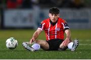 10 February 2023; Adam O'Reilly of Derry City during the FAI President's Cup match between Derry City and Shamrock Rovers at the Ryan McBride Brandywell Stadium in Derry. Photo by Stephen McCarthy/Sportsfile