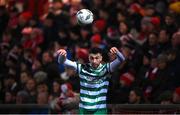10 February 2023; Neil Farrugia of Shamrock Rovers during the FAI President's Cup match between Derry City and Shamrock Rovers at the Ryan McBride Brandywell Stadium in Derry. Photo by Stephen McCarthy/Sportsfile
