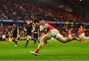 17 February 2023; Paddy Patterson of Munster scores his side's fifth try during the United Rugby Championship match between Munster and Ospreys at Thomond Park in Limerick. Photo by Sam Barnes/Sportsfile