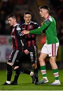 17 February 2023; Matt Healy of Cork City encourages Ali Coote of Bohemians to leave the pitch during the SSE Airtricity Men's Premier Division match between Cork City and Bohemians at Turner's Cross in Cork. Photo by Eóin Noonan/Sportsfile