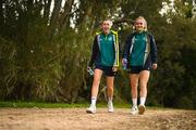 18 February 2023; Abbie Larkin, left, and Izzy Atkinson during a Republic of Ireland women training session at Dama de Noche Football Center in Marbella, Spain. Photo by Stephen McCarthy/Sportsfile