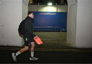 18 February 2023; Jordan Larmour of Leinster arrives before the United Rugby Championship match between Leinster and Dragons at RDS Arena in Dublin. Photo by Harry Murphy/Sportsfile