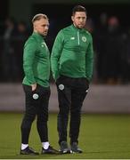 17 February 2023; Kerry FC manager Billy Dennehy, right and assistant manager James Sugrue before the SSE Airtricity Men's First Division match between Kerry and Cobh Ramblers at Mounthawk Park in Tralee, Kerry. Photo by Brendan Moran/Sportsfile