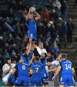 18 February 2023; Ross Molony of Leinster wins possession in a line-out during the United Rugby Championship match between Leinster and Dragons at RDS Arena in Dublin. Photo by Tyler Miller/Sportsfile