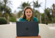 19 February 2023; Kyra Carusa speaks to media during a Republic of Ireland women training camp in Marbella, Spain. Photo by Stephen McCarthy/Sportsfile