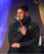 18 February 2023; Cormac Foley during a Q&A session before the United Rugby Championship match between Leinster and Dragons at RDS Arena in Dublin. Photo by Tyler Miller/Sportsfile