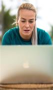 20 February 2023; Lily Agg speaks to media during a Republic of Ireland women training camp in Marbella, Spain. Photo by Stephen McCarthy/Sportsfile