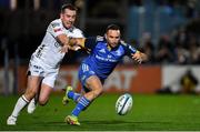 18 February 2023; Dave Kearney of Leinster is pushed over by JJ Hanrahan of Dragons during the United Rugby Championship match between Leinster and Dragons at RDS Arena in Dublin. Photo by Tyler Miller/Sportsfile