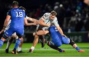 18 February 2023; Ben Carter of Dragons is tackled by Brian Deeny of Leinster during the United Rugby Championship match between Leinster and Dragons at RDS Arena in Dublin. Photo by Tyler Miller/Sportsfile