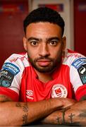 20 February 2023; Jake Mulraney poses for a portrait during a St Patrick's Athletic media conference at Richmond Park in Dublin. Photo by Ramsey Cardy/Sportsfile