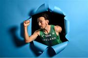 23 February 2023; 800m runner John Fitzsimons stands for a portrait during a 2023 European Indoor Championships Team Ireland media morning at the Sport Ireland Conference Centre in Dublin. Photo by Sam Barnes/Sportsfile