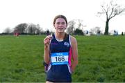 24 February 2023; Faye Mannion, from Colaiste Muire, Ennis, Co Clare after winning the Junior Girls race during the 123.ie Munster Schools Cross Country Championships at SETU Waterford in Waterford. Photo by Matt Browne/Sportsfile